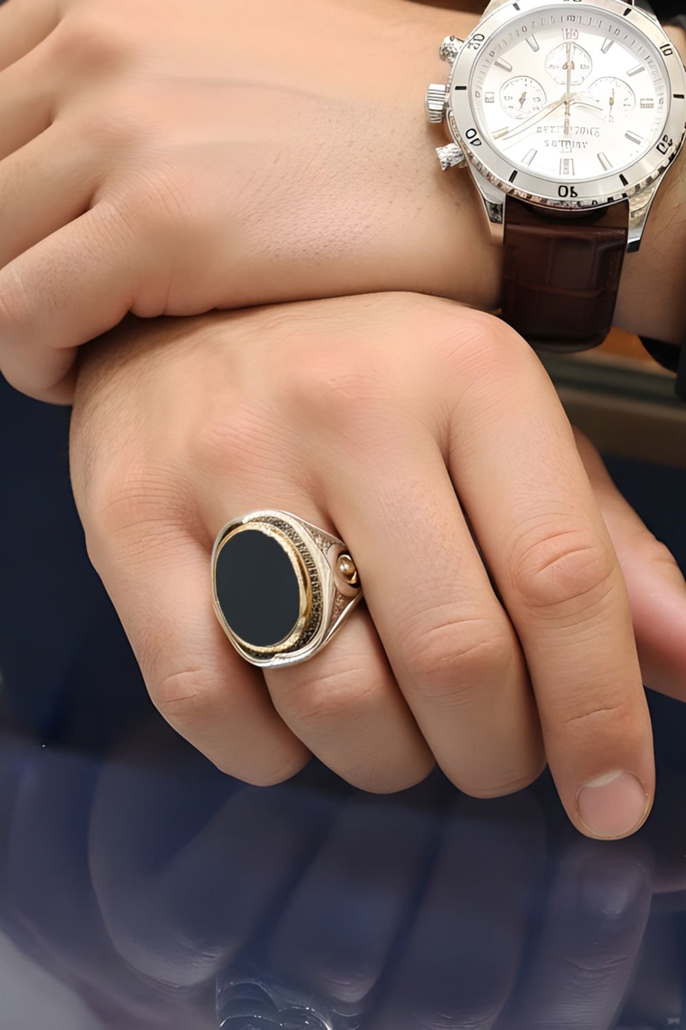 Oniks Taşlı Yeni Rumi Model Gümüş Yüzük