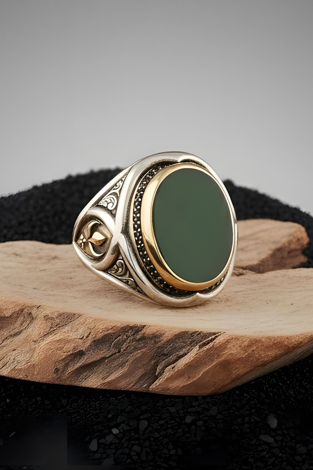 Yeşil Akik Taşlı Yeni Rumi Model Gümüş Yüzük