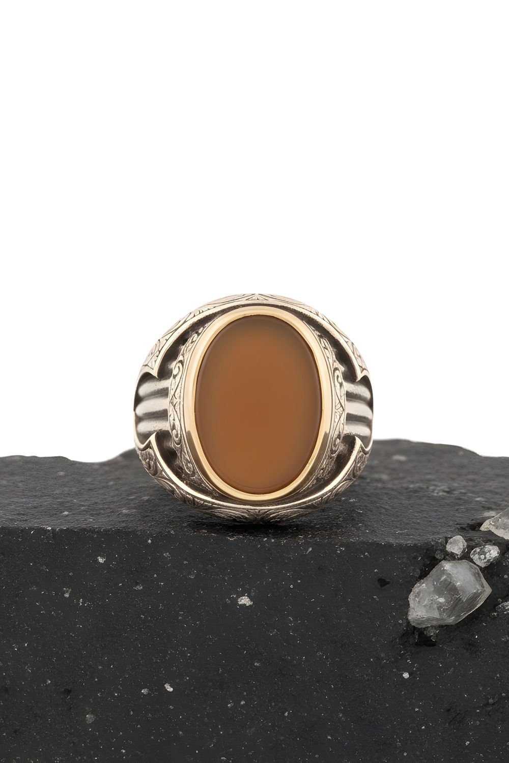 Akik Taşlı Oval Model Gümüş Yüzük