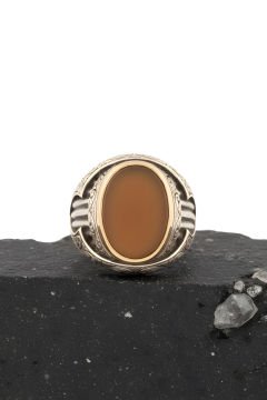 Akik Taşlı Oval Model Gümüş Yüzük