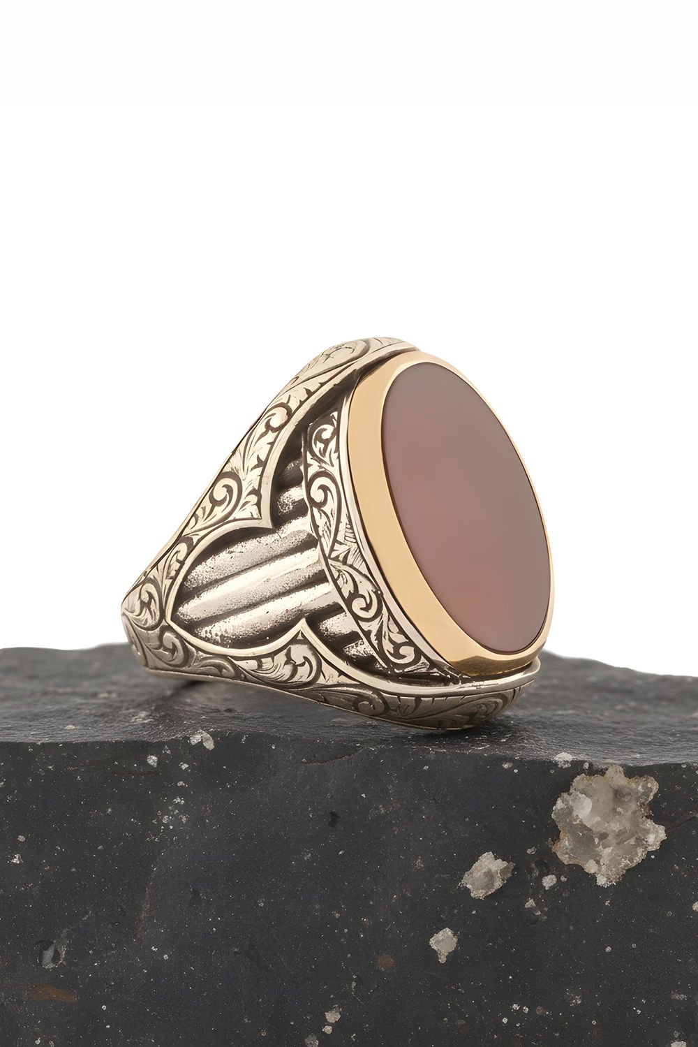 Akik Taşlı Oval Model Gümüş Yüzük