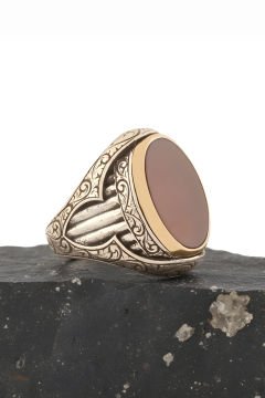 Akik Taşlı Oval Model Gümüş Yüzük