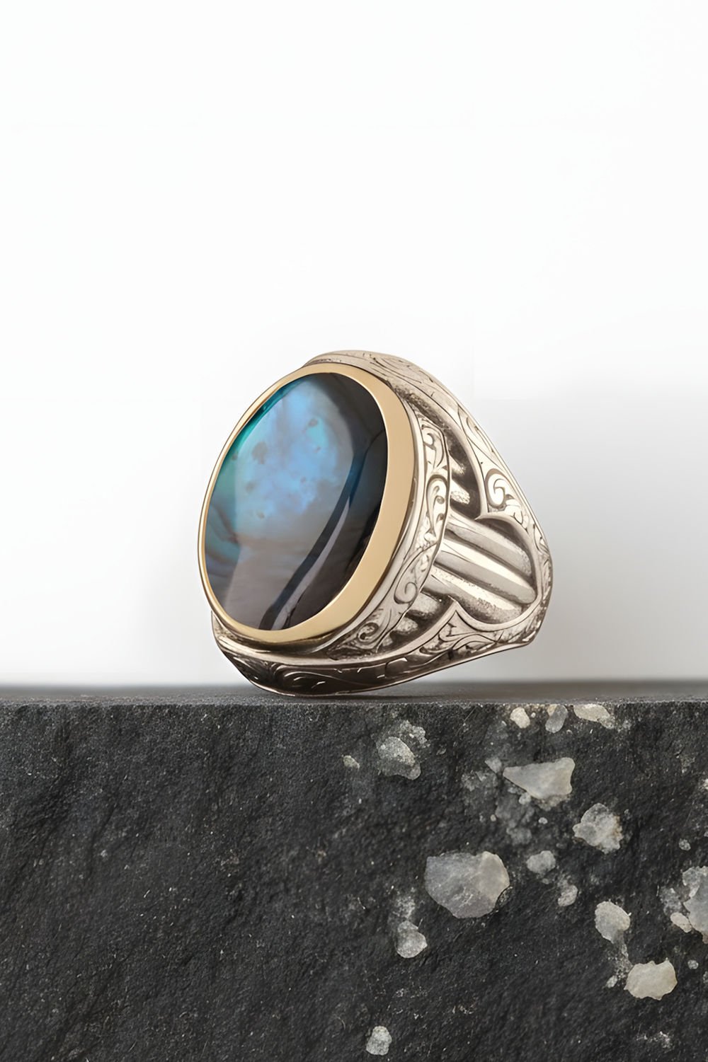 Okyanus Sedefi Taşlı Oval Model Gümüş Yüzük