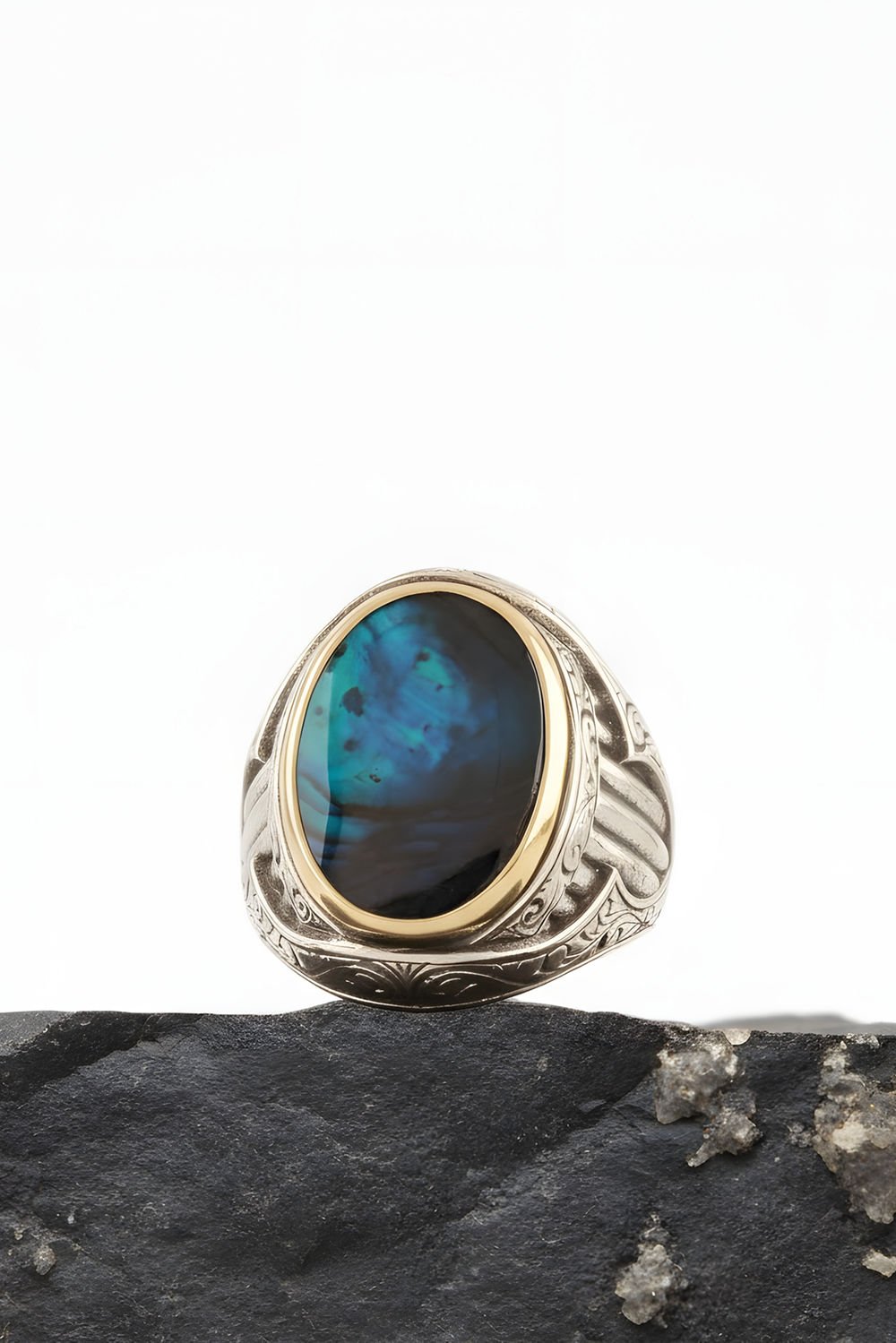 Okyanus Sedefi Taşlı Oval Model Gümüş Yüzük