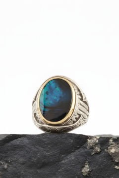 Okyanus Sedefi Taşlı Oval Model Gümüş Yüzük