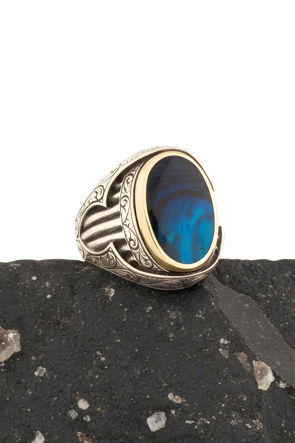 Okyanus Sedefi Taşlı Oval Model Gümüş Yüzük