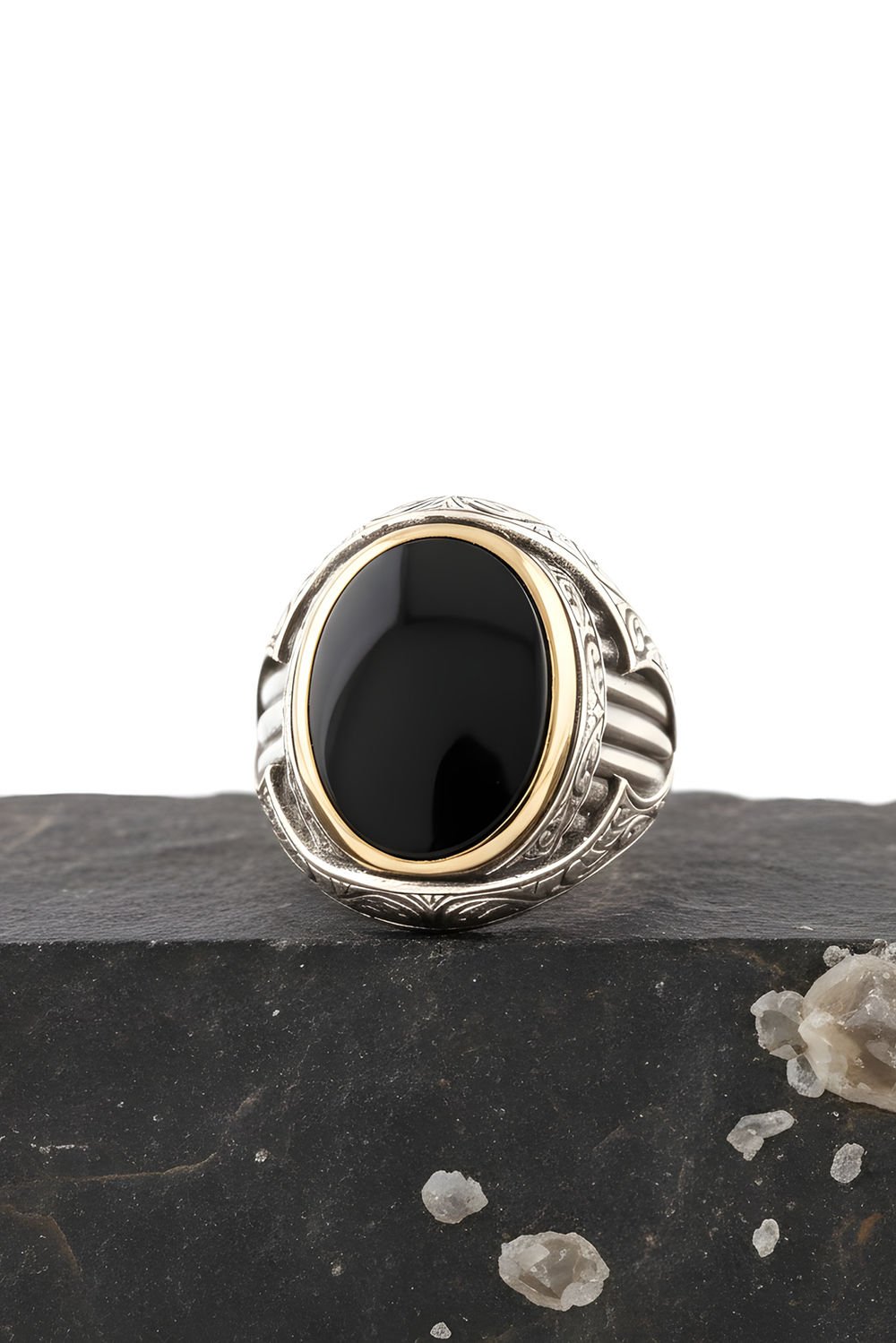 Oniks Taşlı Oval Model Gümüş Yüzük