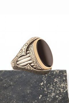 Oniks Taşlı Oval Model Gümüş Yüzük