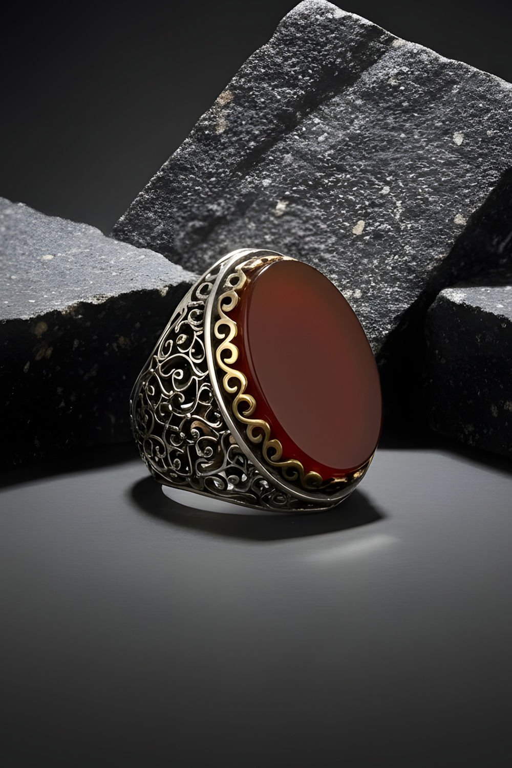 Akik Taşlı Büyük Boy Sarmaşık Model Gümüş Yüzük