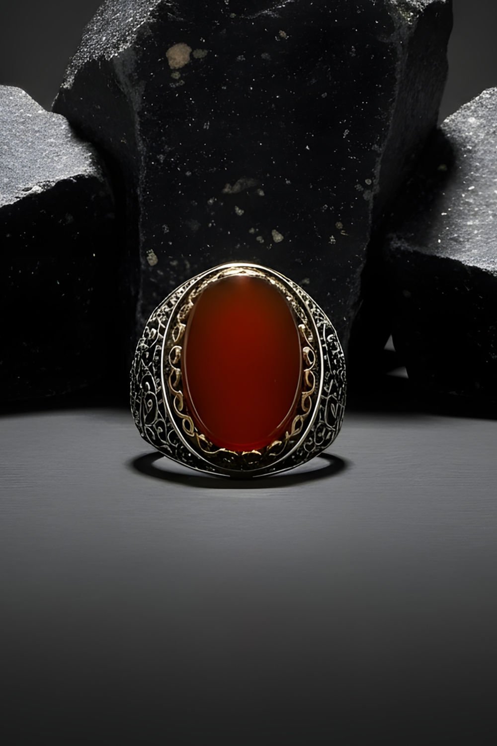 Akik Taşlı Büyük Boy Sarmaşık Model Gümüş Yüzük