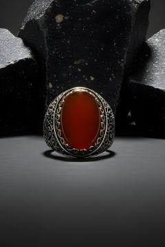 Akik Taşlı Büyük Boy Sarmaşık Model Gümüş Yüzük