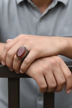 Akik Taşlı Büyük Boy Sarmaşık Model Gümüş Yüzük