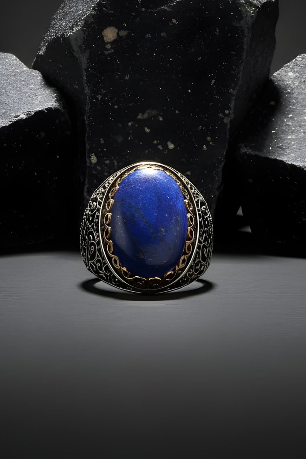 Lapis Taşlı Büyük Boy Sarmaşık Model Gümüş Yüzük