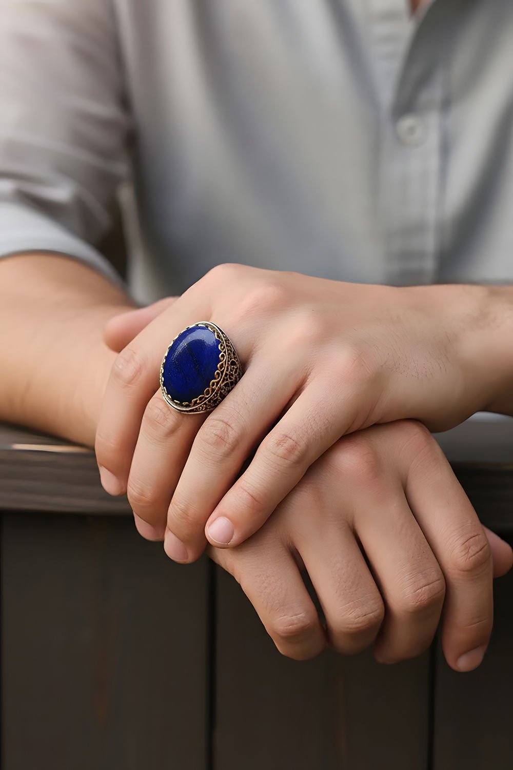 Lapis Taşlı Büyük Boy Sarmaşık Model Gümüş Yüzük