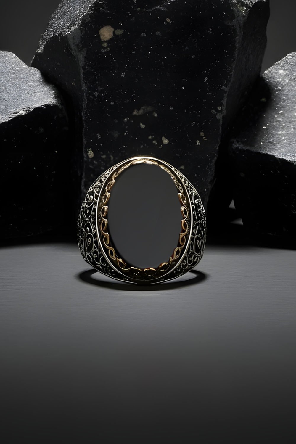 Oniks Taşlı Büyük Boy Sarmaşık Model Gümüş Yüzük