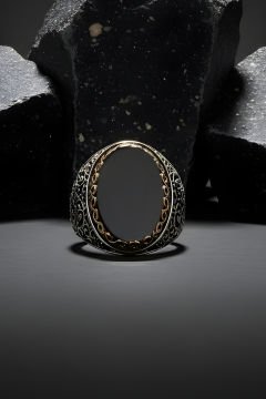 Oniks Taşlı Büyük Boy Sarmaşık Model Gümüş Yüzük