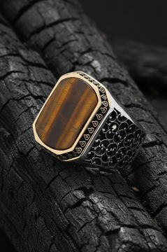 Sarmaşık Model Kaplangözü Taşlı Gümüş Erkek Yüzük