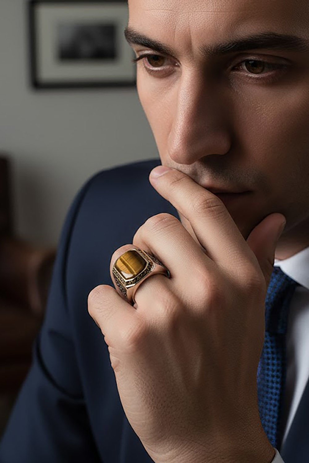 Sarmaşık Model Kaplangözü Taşlı Gümüş Erkek Yüzük