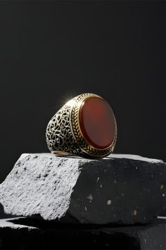 Akik Taşlı Sarmaşık Model Gümüş Yüzük