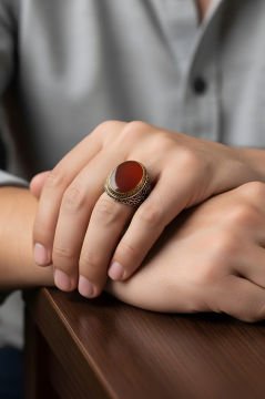 Akik Taşlı Sarmaşık Model Gümüş Yüzük