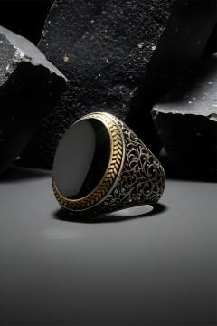 Oniks Taşlı Sarmaşık Model Gümüş Yüzük