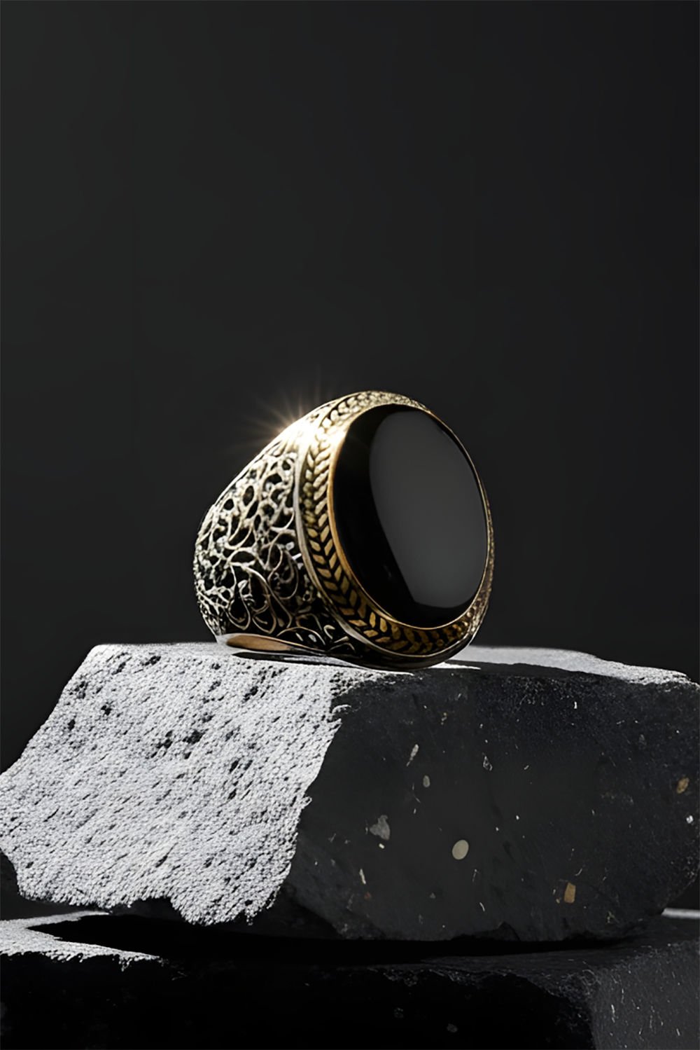 Oniks Taşlı Sarmaşık Model Gümüş Yüzük