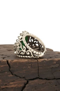 Yeşil Akik Taşlı El İşi Gümüş Yüzük