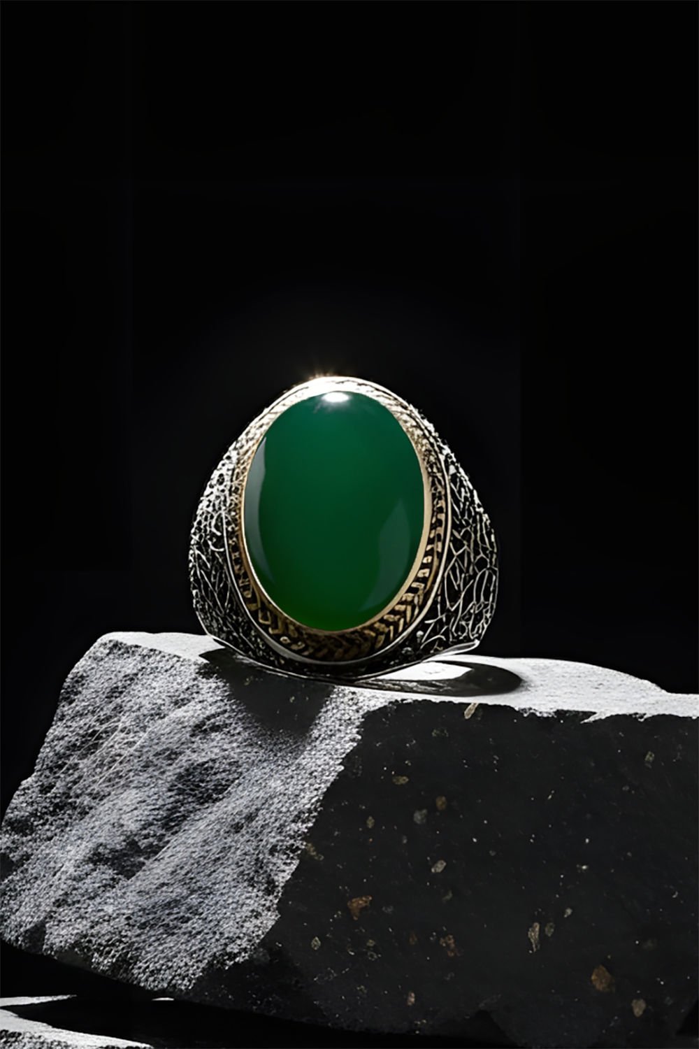 Yeşil Akik Taşlı Sarmaşık Model Gümüş Yüzük