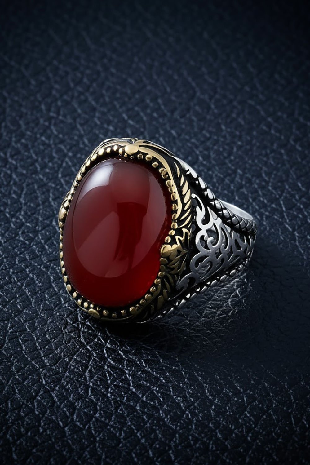 Akik Taşlı Gümüş Erkek Yüzük