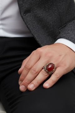 Akik Taşlı Gümüş Erkek Yüzük