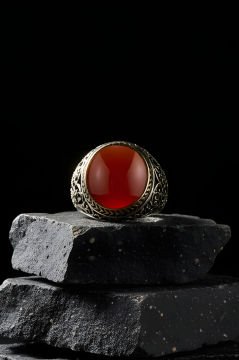 Akik Taşlı Sarmaşık Model Gümüş Yüzük