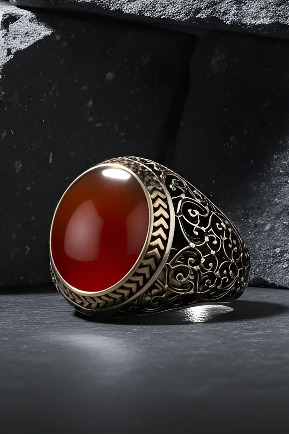 Akik Taşlı Sarmaşık Model Gümüş Yüzük