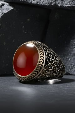 Akik Taşlı Sarmaşık Model Gümüş Yüzük