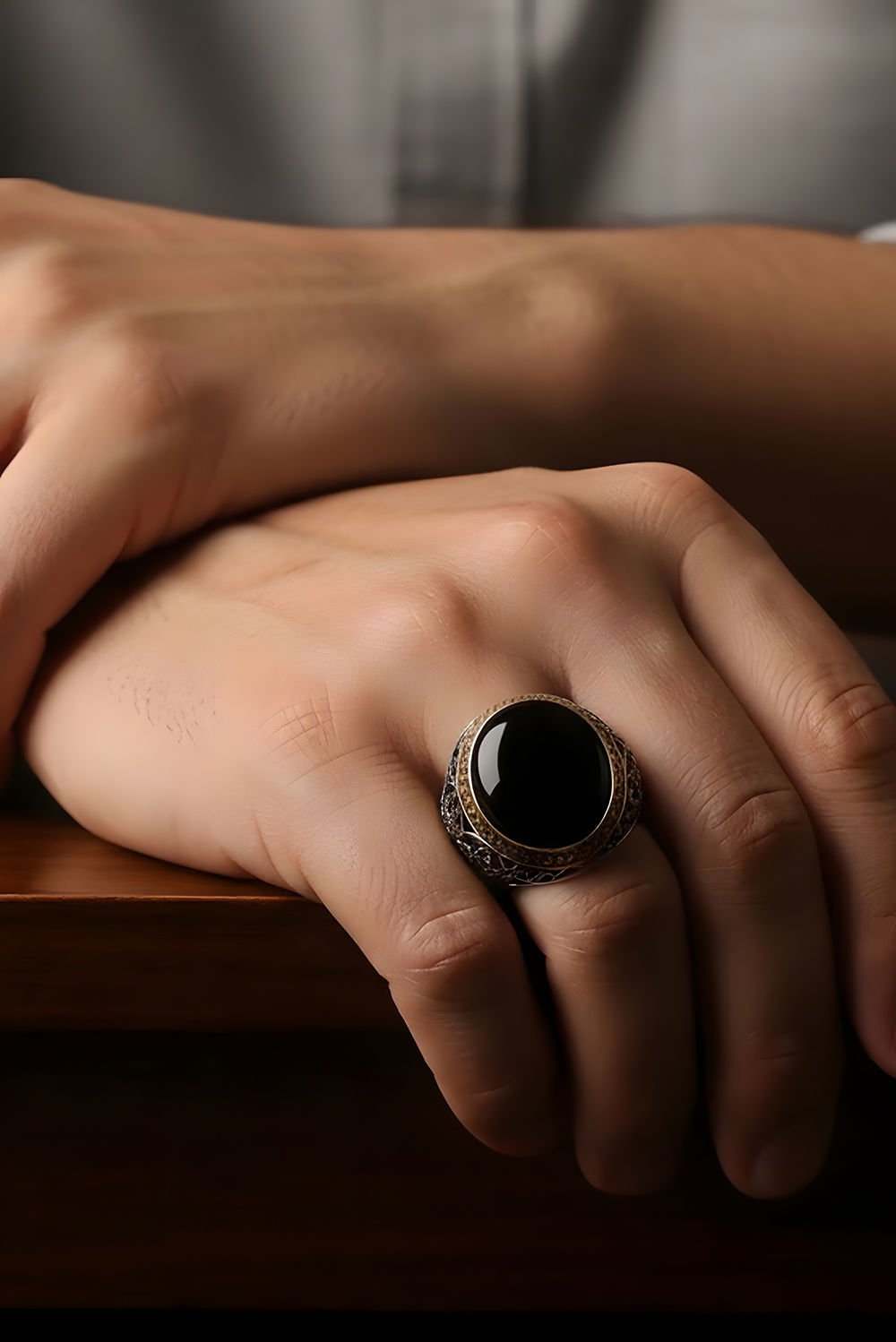 Oniks Taşlı Sarmaşık Model Gümüş Yüzük