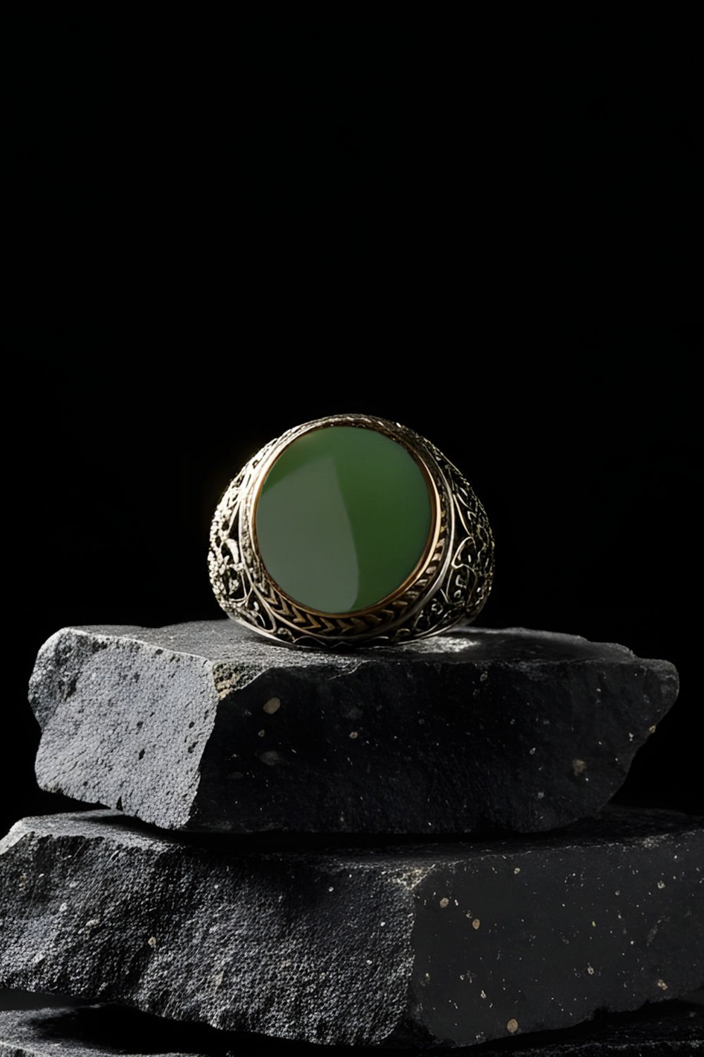 Yeşil Akik Taşlı Sarmaşık Model Gümüş Yüzük