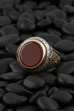 Akik Taşlı Alemdar Model Gümüş Yüzük