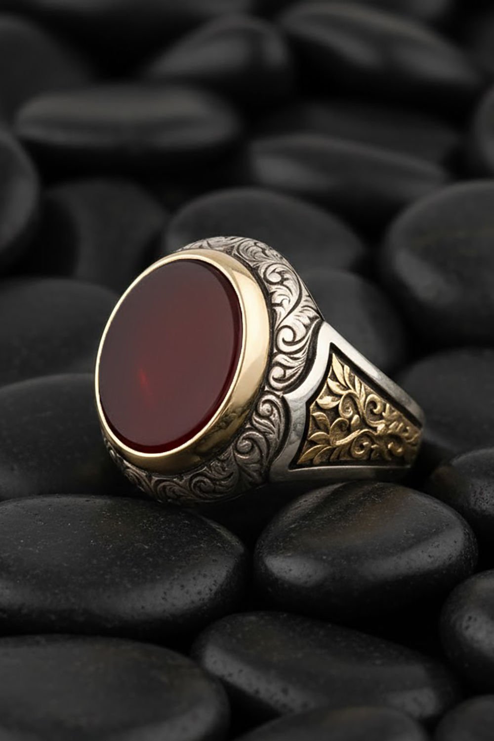 Akik Taşlı Alemdar Model Gümüş Yüzük