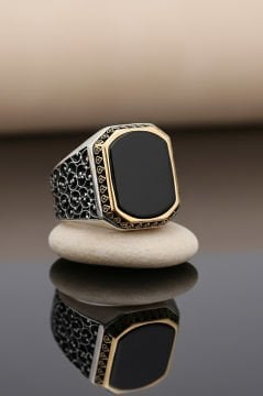 Sarmaşık Model Oniks Taşlı Gümüş Erkek Yüzük