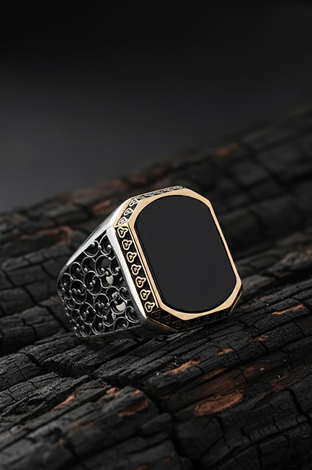 Sarmaşık Model Oniks Taşlı Gümüş Erkek Yüzük