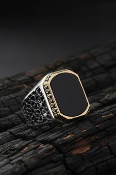 Sarmaşık Model Oniks Taşlı Gümüş Erkek Yüzük