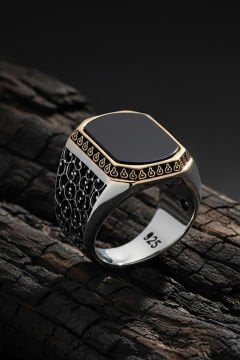 Sarmaşık Model Oniks Taşlı Gümüş Erkek Yüzük