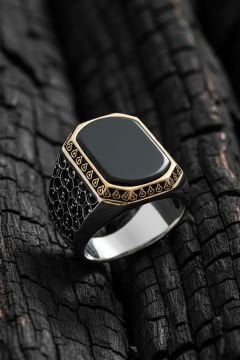 Sarmaşık Model Oniks Taşlı Gümüş Erkek Yüzük