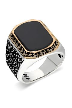 Sarmaşık Model Oniks Taşlı Gümüş Erkek Yüzük