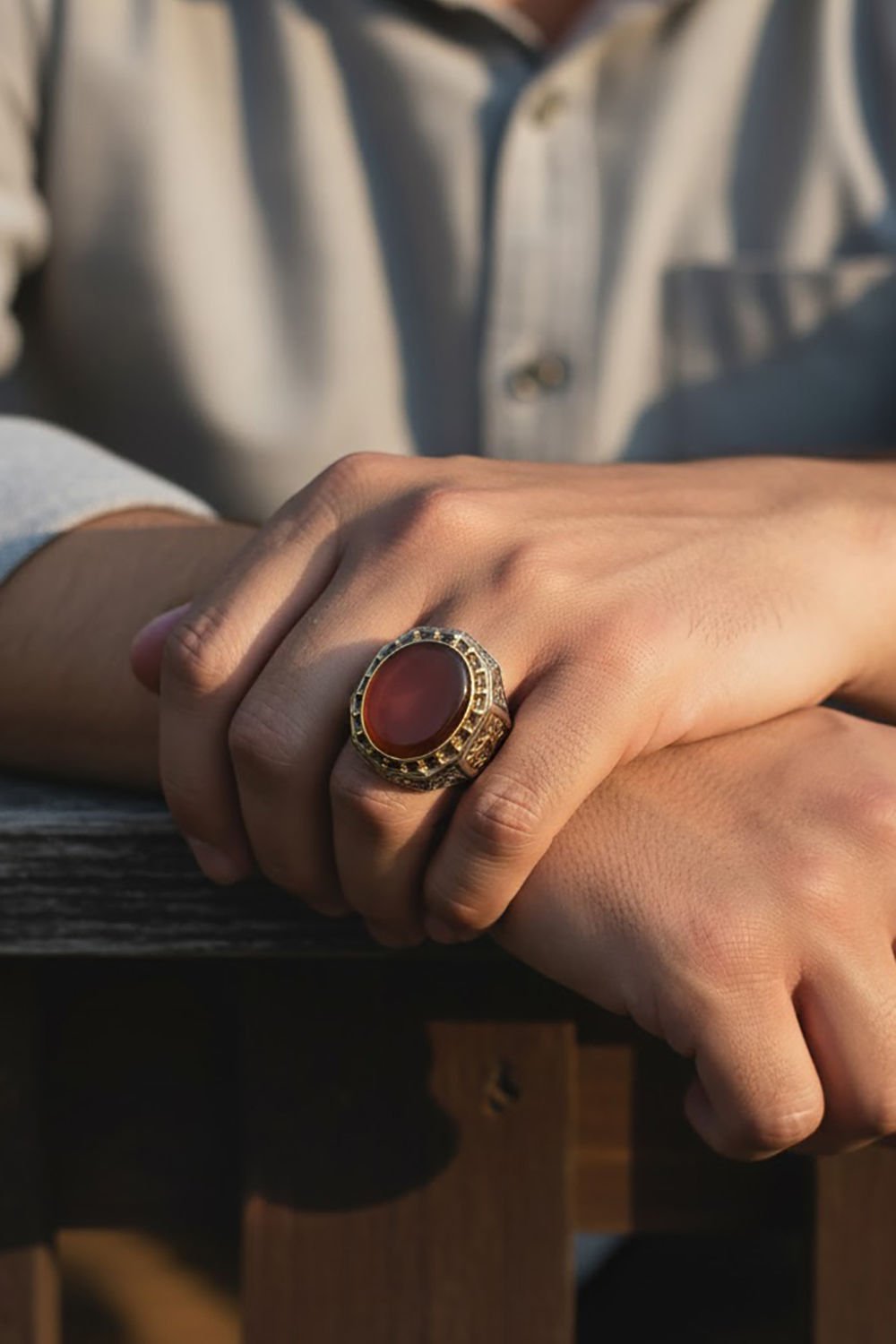 Akik Taşlı Gravür Sarmaşık Model Gümüş Yüzük