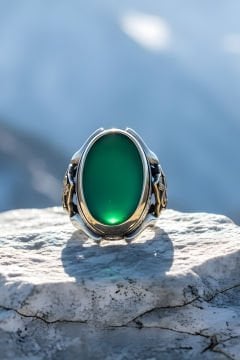 Yeşil Akik Taşlı Tuğralı Zambak Model Gümüş Yüzük