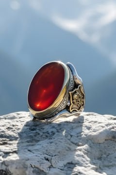 Akik Taşlı Devlet Arması Zambak Model Yüzük