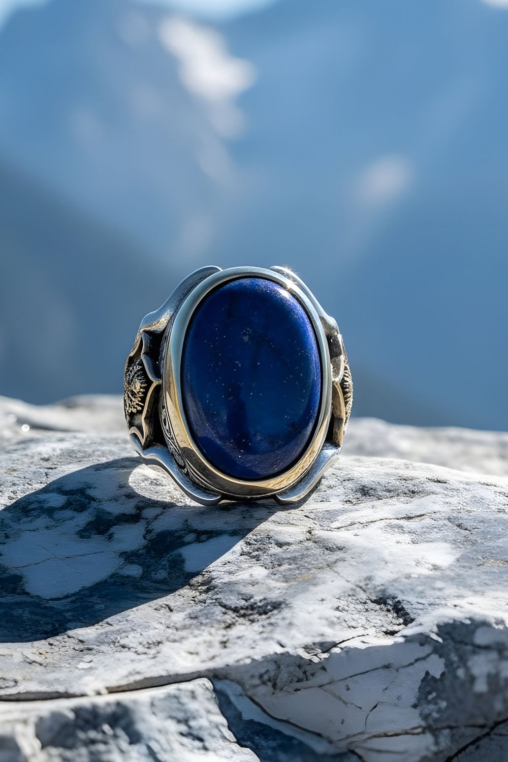 Lapis Taşlı Tuğra Desenli Zambak Model Yüzük