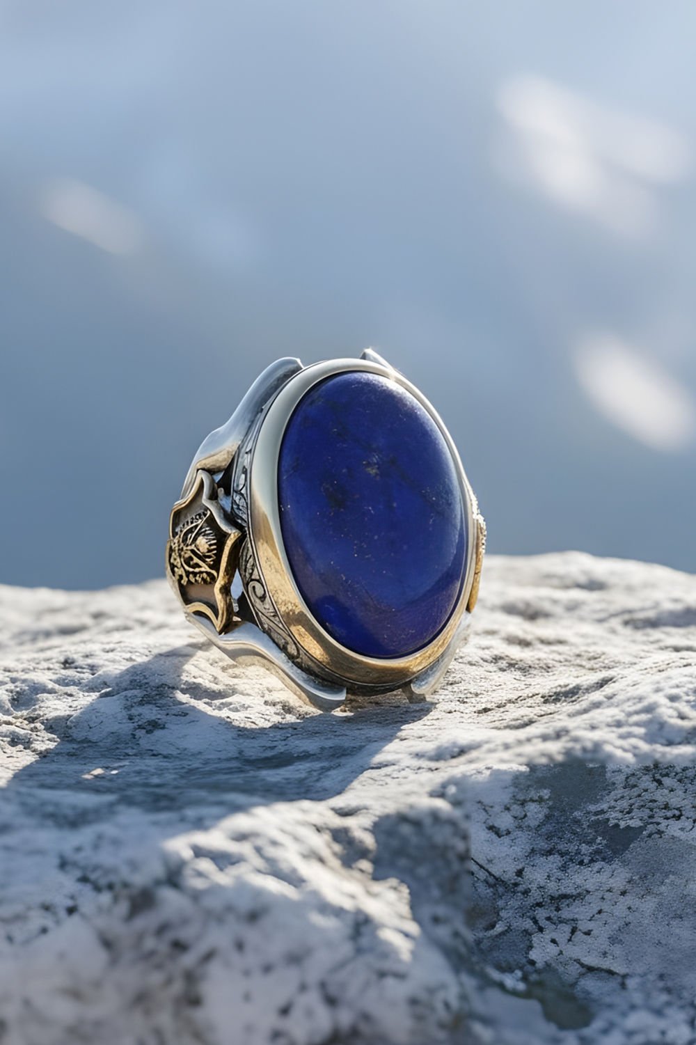 Lapis Taşlı Tuğra Desenli Zambak Model Yüzük