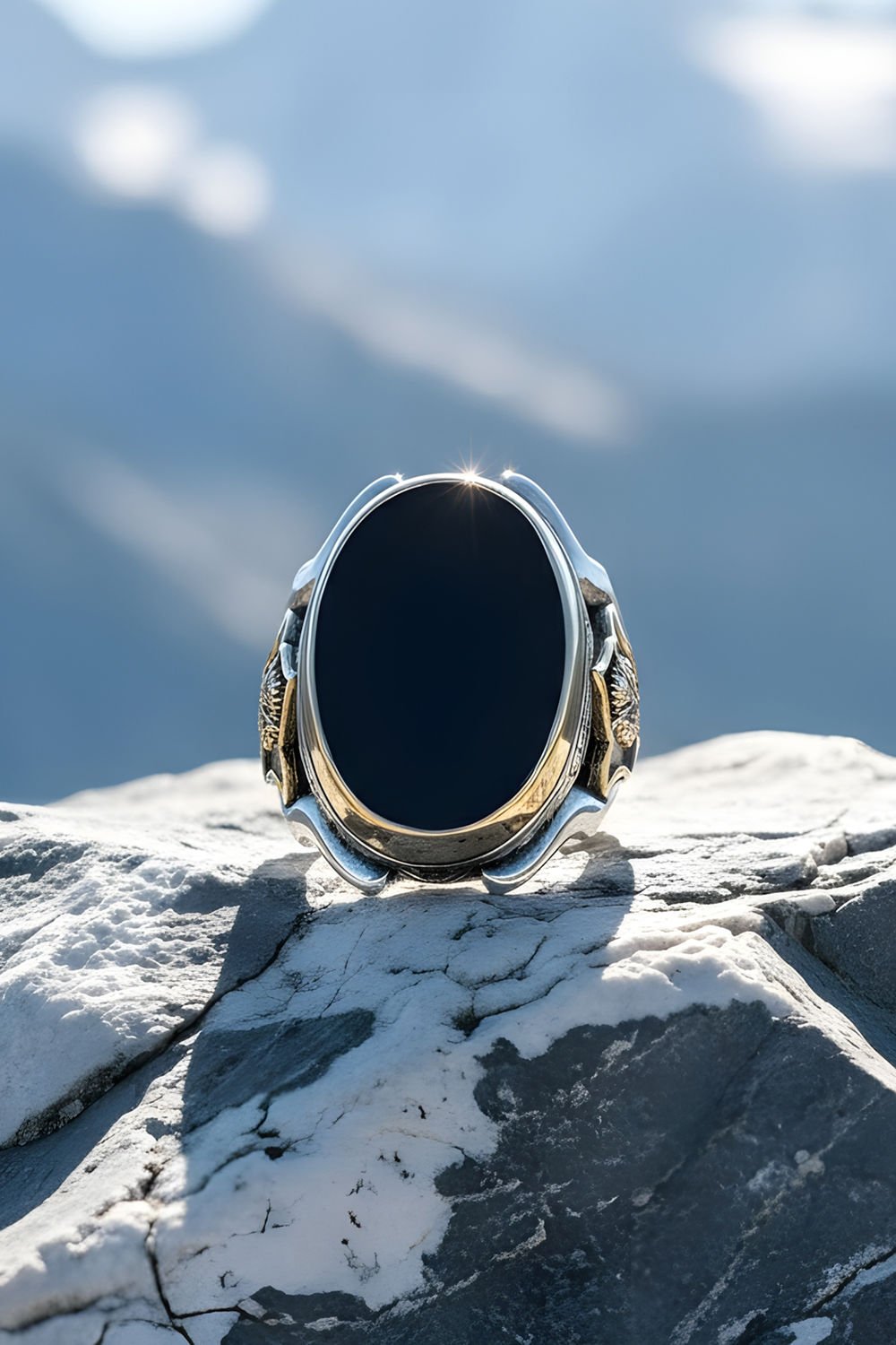 Oniks Taşlı Devlet Arması Zambak Model Yüzük