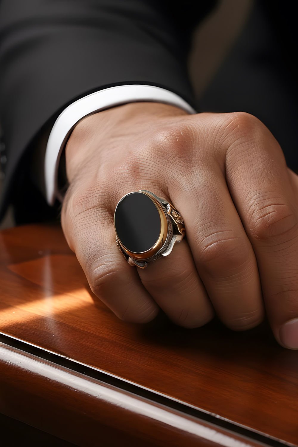 Oniks Taşlı Devlet Arması Zambak Model Yüzük